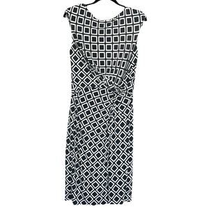 Lauren Ralph Lauren Dress Size 12 Dark Gray White Geometric Ruched Sleeveless
